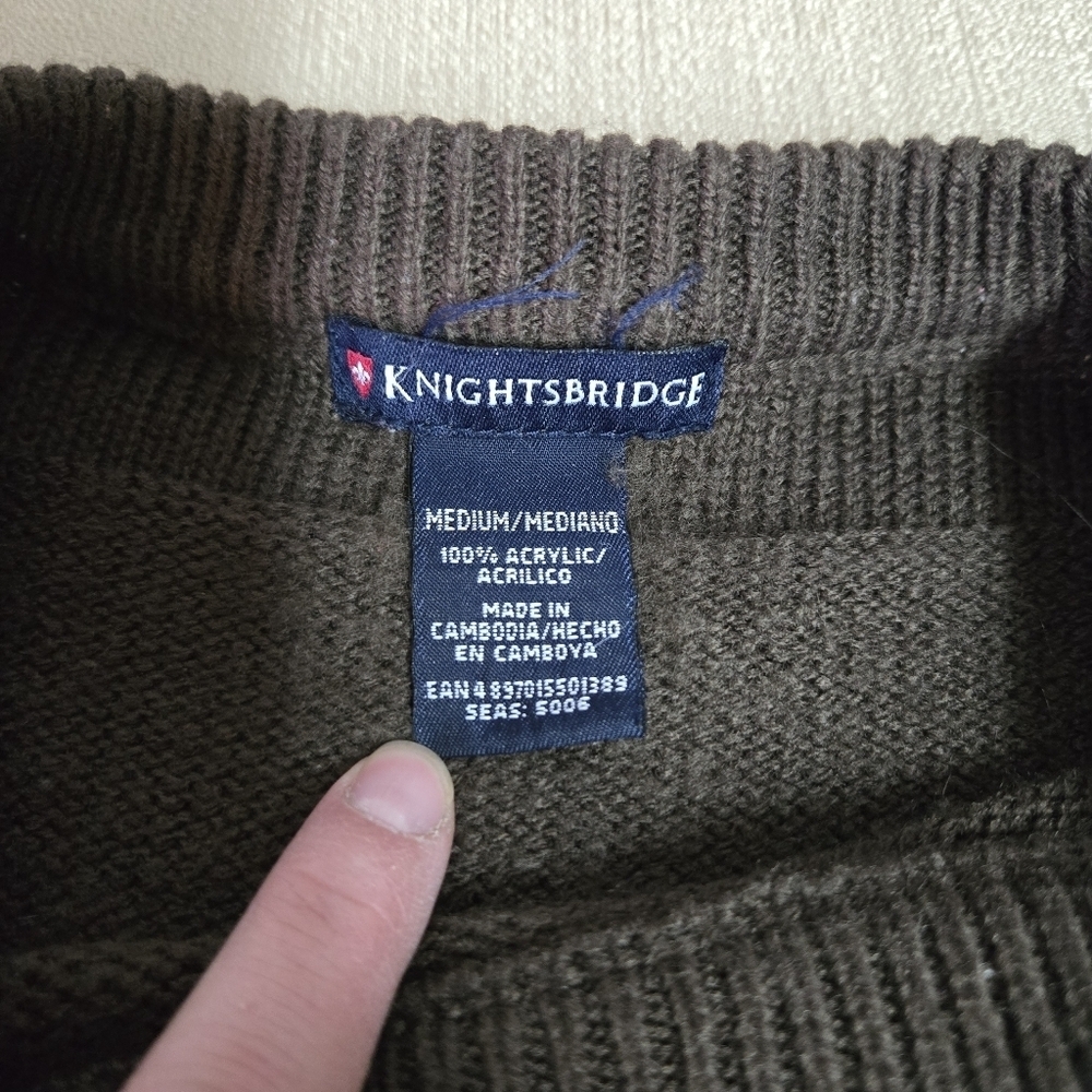 KNIGHTSBRIDGE | Vintage Striped Acrylic Crewneck Sweater in Brown sz M - Picture 4 of 5